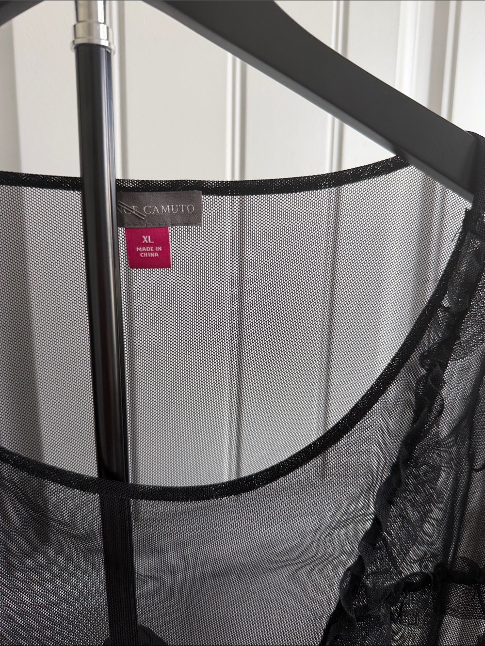 Vince Camuto Sheer Black Ruffle Mesh Top - Picture 2 of 3